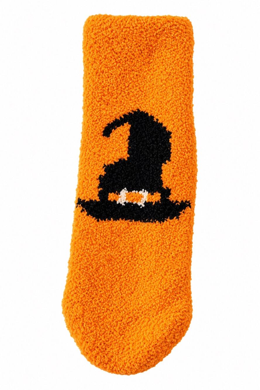 Halloween Orange Fuzzy Witch Hat Cozy Plush Socks One Size NWOT